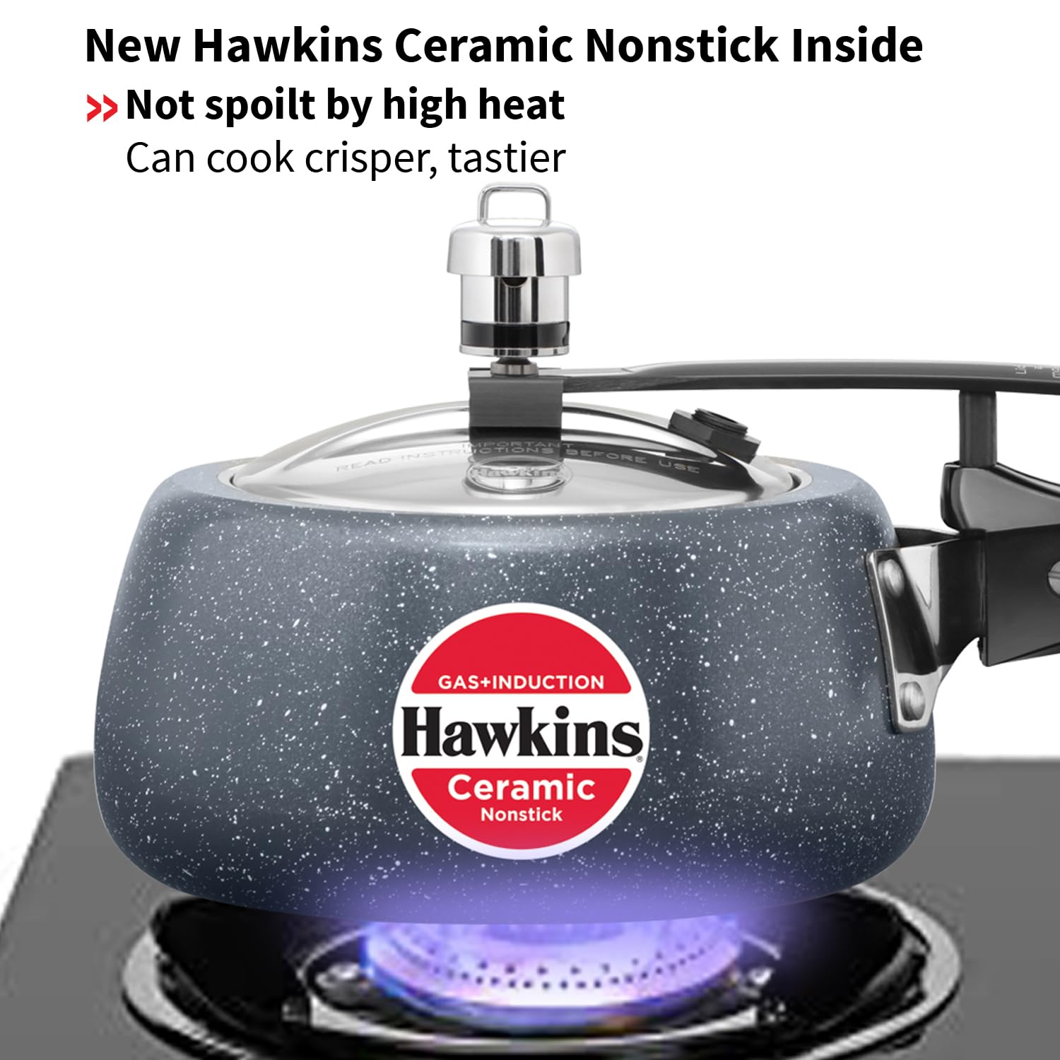 Hawkins 1.5 Litre Ceramic Nonstick Pressure Cooker, Induction Inner Lid Baby Cooker, Granite Contura shaped Cooker