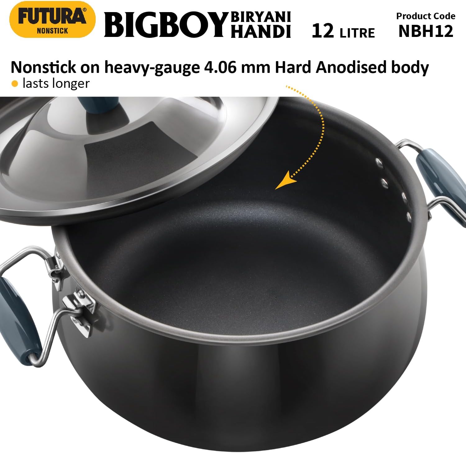 Hawkins Futura 12 Litre BigBoy Biryani Handi, Non Stick Pot