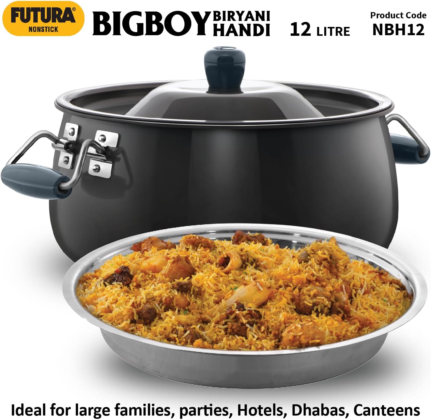 Hawkins Futura 12 Litre BigBoy Biryani Handi, Non Stick Pot